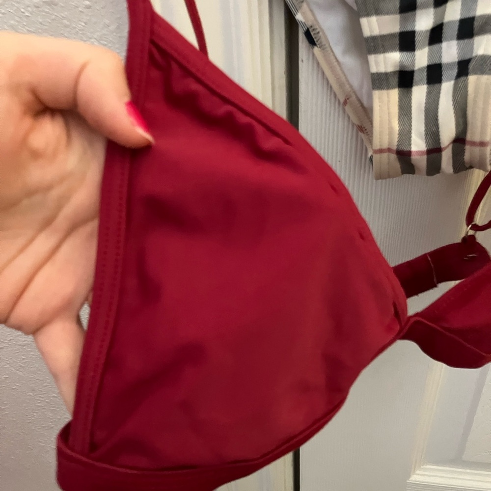 Burberry Beige Nova Check Bikini Bottom with Red Bikini Top - Picture 2 of 13
